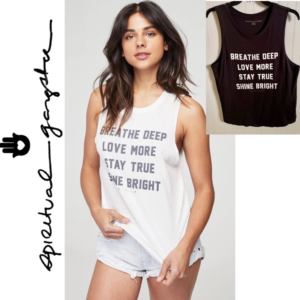 New Spiritual Gangster Black & White ‘Breath Deeply’ Muscle Tank